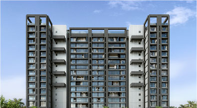 Front elevation night view of raheja park west project in santacruz west