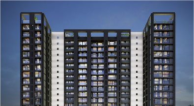 Back elevation night view of raheja park west project in santacruz west